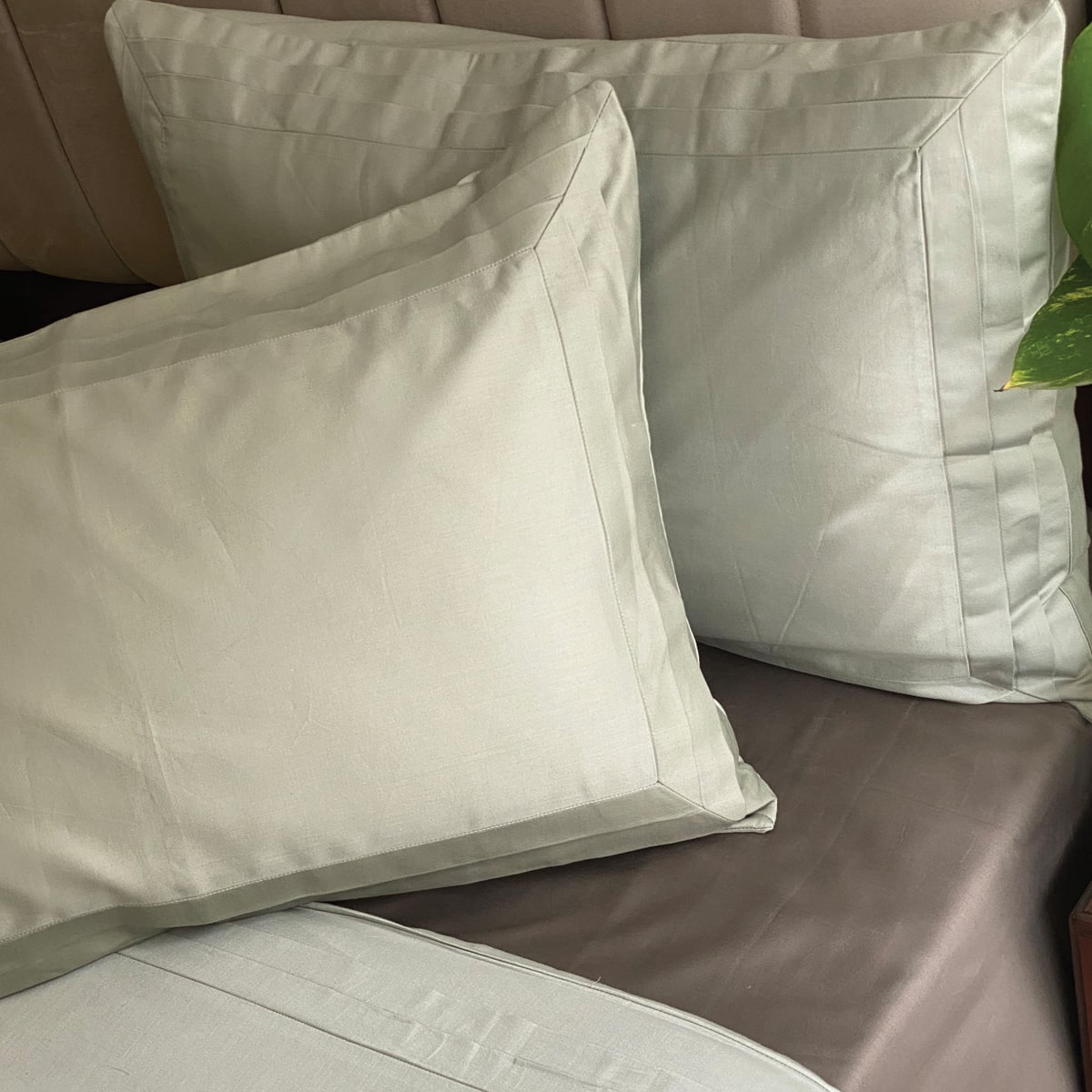 Sage Green and Olive Grey Tri Pleat Duvet Cover Set | Sadyaska Store