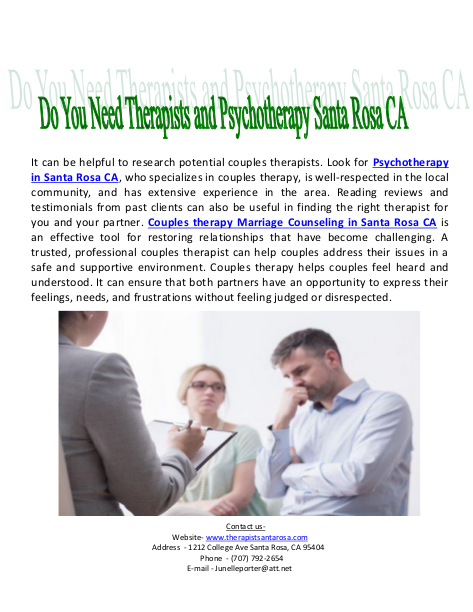 Do You Need Therapists and Psychotherapy Santa Rosa CA | edocr