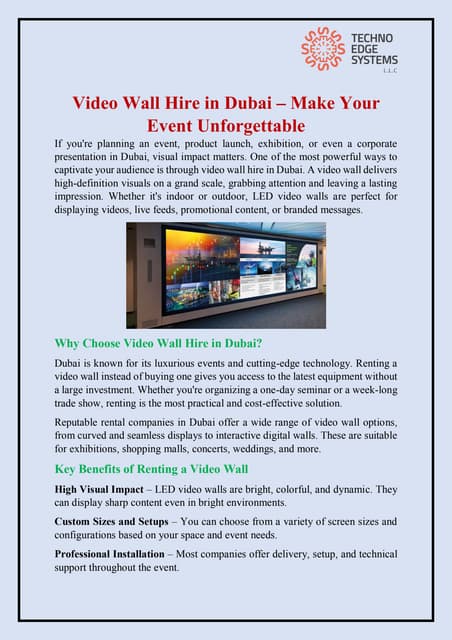 Video Wall Hire in Dubai – Make Your Event Unforgettable | PDF