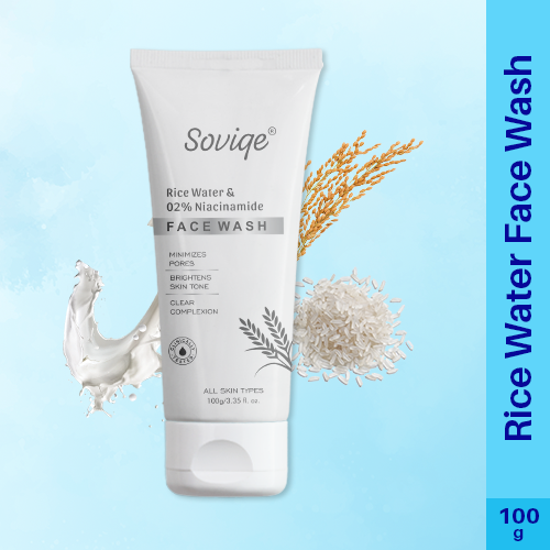 Soviqe - Rice Water & 02% Niacinamide Face Wash – 100g | Minimizes Pores | Brightens Skin Tone | Promotes a Clear Complexion