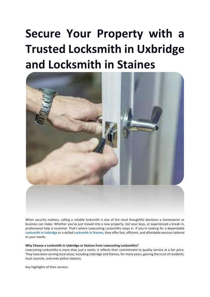 PPT - Secure Your Property with a Trusted Locksmith in Uxbridge and Locksmith in Staines PowerPoint Presentation - ID:14444288