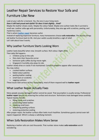 Leather Repair Services to Restore Your Sofa and Furniture Like New