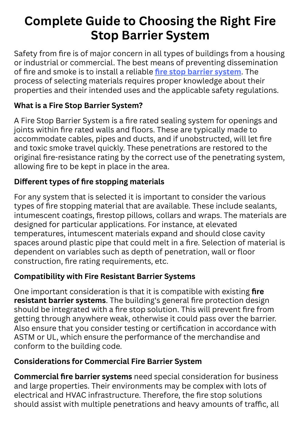 Complete Guide to Choosing the Right Fire Stop Barrier System