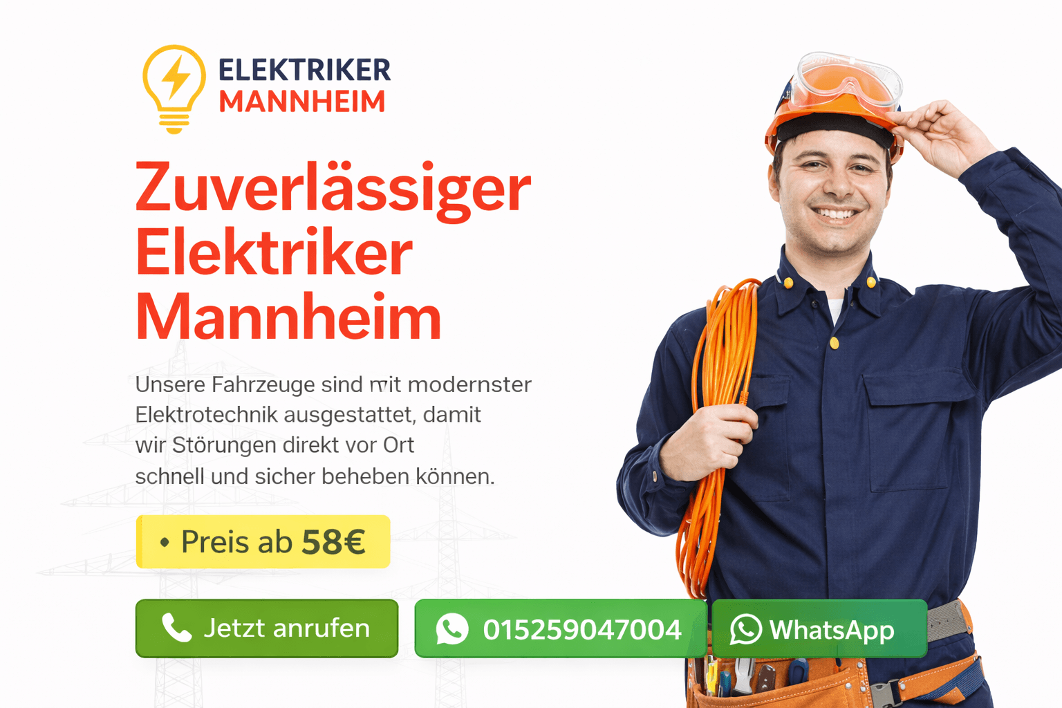 Elektriker Mannheim – 24/7 Notdienst & Service ab 58€ ⚡